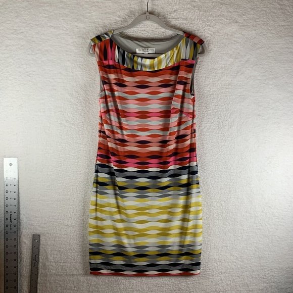 Trina Turk Felana 2 Shift Dress Women’s 6 Multicolor Stretch Geometric Wave 7868 - Picture 1 of 7